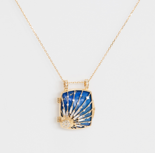 Celine Daoust - Lapis Sun and Diamond Beams Locket Chain Necklace