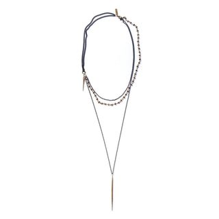 K/ller Collection - Layered Rosary Chain Quill Drop Necklace